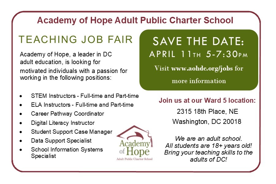 Job Fair April 2018 - Academy Of Hope Dc Aohdc